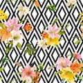 Spring Lily Flowers Background - Seamless Floral Pattern Royalty Free Stock Photo