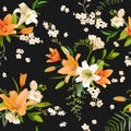 Spring Lily Flowers Background - Seamless Floral Pattern
