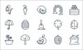 spring line icons. linear set. quality vector line set such as fertilizer, grapefruit, flower, beehive, tree, umbrella, clover,