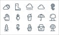 spring line icons. linear set. quality vector line set such as mushroom, cactus, pine tree, picnic basket, tulip, gloves, umbrella