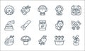 spring line icons. linear set. quality vector line set such as pinwheel, bee, snail, flower pot, mushroom, water hose, squirrel, Royalty Free Stock Photo