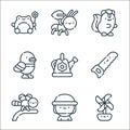 spring line icons. linear set. quality vector line set such as pinwheel, beekeeper, dragonfly, saw, watering can, duck, skunk, ant