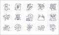 spring line icons. linear set. quality vector line set such as tree, pinwheel, snail, soap, mushroom, flowers, good weather, Royalty Free Stock Photo