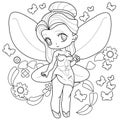 Spring little fairy girl with wings, Outlined on white background for  kids coloring book, vector illustration Royalty Free Stock Photo