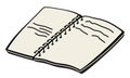 Spring-loaded notebook open notebook with notes. Vector doodle monochrome illustration