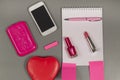 Spring. Love. Still life of pink items on the desktop Royalty Free Stock Photo