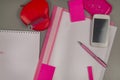 Spring. Love. Still life of pink items on the desktop Royalty Free Stock Photo