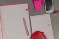 Spring. Love. Still life of pink items on the desktop. Royalty Free Stock Photo