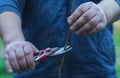 a man cuts a tree branch Royalty Free Stock Photo