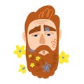 Spring illustration with a man with flowers all over his beard.