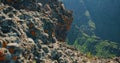 Spring. Masca Gorge or Barranco de Maska from the peak of the mountain peak. Rocky mountains in the foreground. Mirador Royalty Free Stock Photo