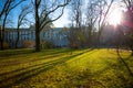 Spring meadow in front of the Palace of Justice in Munich Royalty Free Stock Photo