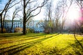 Spring meadow in front of the Palace of Justice in Munich Royalty Free Stock Photo