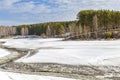 Spring melting of ice on the river. Siberia, Russia