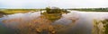 Spring melting river flood aerial panorama. Overflow water at sp Royalty Free Stock Photo