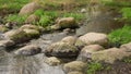 Spring meltwater flows among the stones.