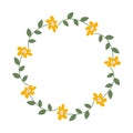 Spring minimalist floral Wreath with copy space. Hand drawn frame with Yellow flowers. Flat summer decoration elements for Royalty Free Stock Photo