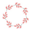 Spring minimalist Wreath with copy space. Hand drawn floral frame with pink flowers. Flat summer decoration elements for Royalty Free Stock Photo