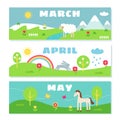 Spring Months Calendar Flashcards Set.