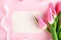 Spring mood concept. Pink flowers arrangement with a lot of copy space for text Royalty Free Stock Photo