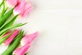 Spring mood concept. Pink flowers arrangement with a lot of copy space for text Royalty Free Stock Photo