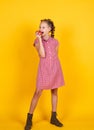 Spring mood. happy girl holding apples from garden. kid hold fresh fruit. child eating red apple. summer healthy food Royalty Free Stock Photo