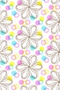 Spring motif decorative seamless pattern. Funny floral illustration in transparent pastel colors for Easter cards Royalty Free Stock Photo