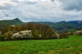 Spring mountain landscape with dramatic cloudy sky Royalty Free Stock Photo