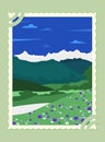 Spring mountain landscape poster in simple style and bright colors