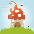 Spring Mushroom House Bees Flower Grass Green Door