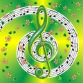 Spring musical poster with treble clef and notes