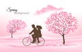 Spring nature background with a blossoming sakura trees