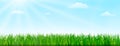 Spring nature background with green grass and blue sky. Vector illustration Royalty Free Stock Photo