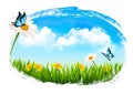 Spring nature background with green grass, flowers Royalty Free Stock Photo