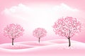 Spring nature background with a pink blooming sakura trees and landscape Royalty Free Stock Photo