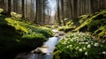 Spring Nature. Beautiful Landscape. Park with Green Grass and Trees. Tranquil Background Royalty Free Stock Photo