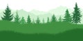 Spring nature, landscape. Green meadow on background of green forest and mountains. Vector illustration Royalty Free Stock Photo
