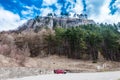 Spring nature in rocky forest of Vrsatec castle of Slovakia