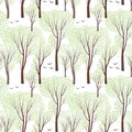 Spring nature seamless pattern with birds Blooming trees background Royalty Free Stock Photo