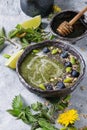 Spring nettle and dandelion smoothie Royalty Free Stock Photo