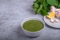 Spring nettle soup and wild, onion, lemon Royalty Free Stock Photo