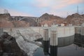Spring in Nevada: Early Morning View of Hoover Dam and Mike O`Callaghan-Pat Tillman Memorial Bridge Royalty Free Stock Photo