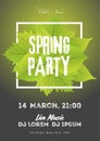 Spring night club party flyer invitation illustration. Poster template. Black and green background