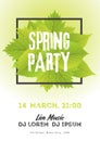 Spring night club party flyer invitation illustration. Poster template. White and green background