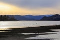 Spring in Norway, sunset at Trondheim fjord and river Gaula