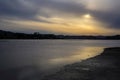 Spring in Norway, sunset at Trondheim fjord and river Gaula