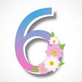 Spring number six with colorful flower ,vector illustration temp