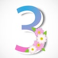 Spring number three with colorful flower ,vector illustration te