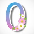 Spring number zero with colorful flower ,vector illustration temp