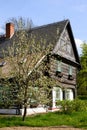 Spring at old half-timbered house in Krystofovo Udoli, close to Liberec, Czech Republic Royalty Free Stock Photo